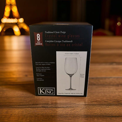 King Crystal 8-Pack Traditional Premium Crystal Clear Classic Wine Glasses 590mL