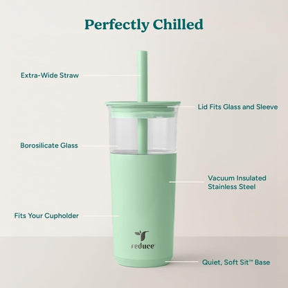REDUCE Aspen 20oz 590ml Vacuum Insulated Glass Tumbler w/ Lid & Extra Wide Straw