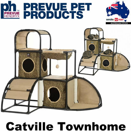 Prevue Pet Cat Catville Townhome Corner Hideaway Scratching Post Fun House Toy