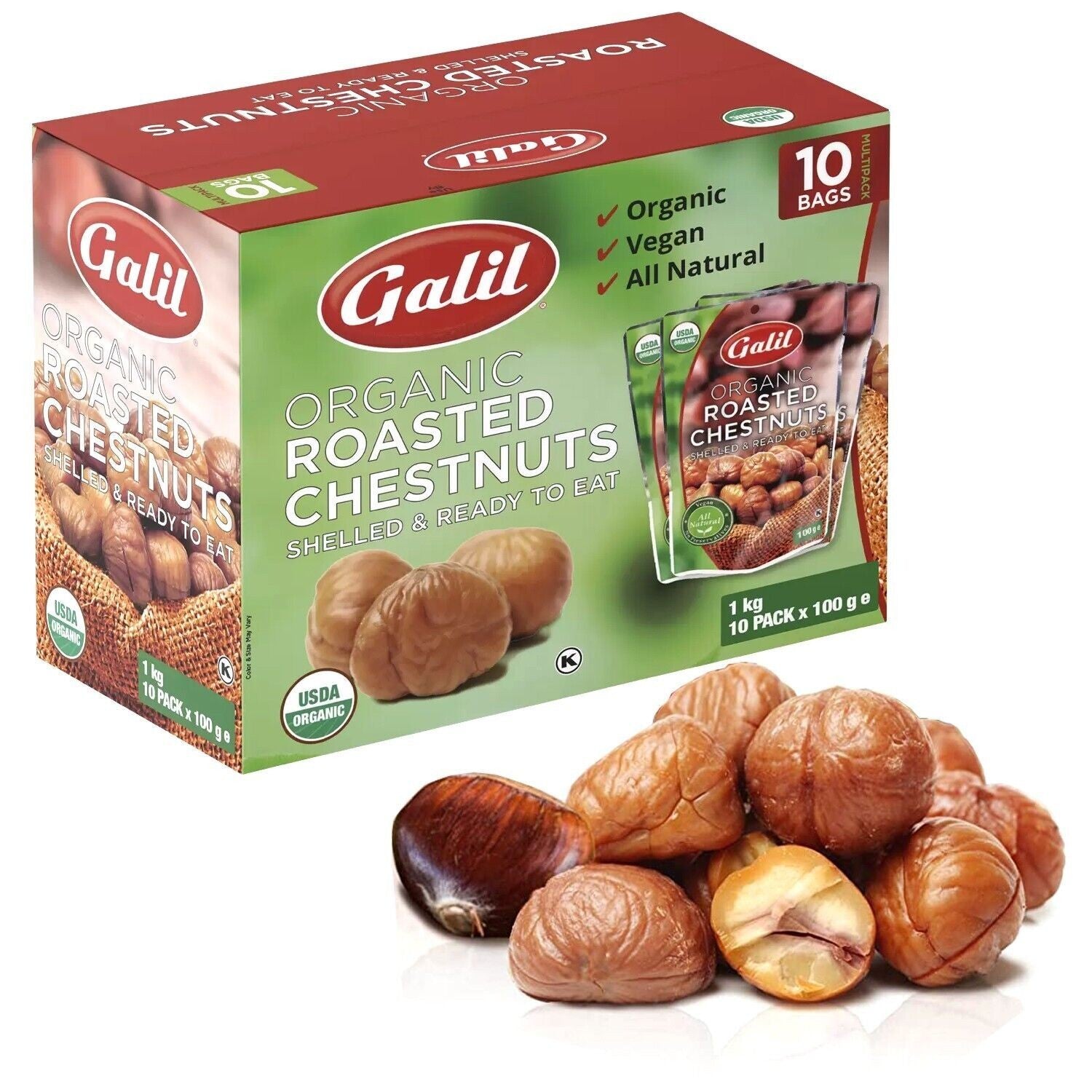 Organic Roasted Chestnuts 10x100g Shelled & Ready to Eat Snack Vegan Gluten Free