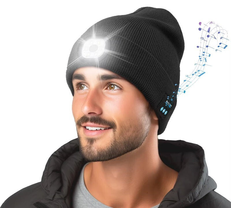 ZONSUSE 2-in-1 Winter Unisex Bluetooth Music Beanie Knitted Hat 6 LED Headlight