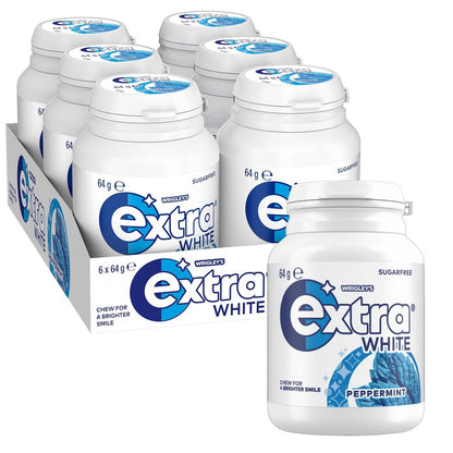 6 x 64g Wrigleys Extra White Peppermint Sugarfree Chewing Gum Fresh Mint Breath