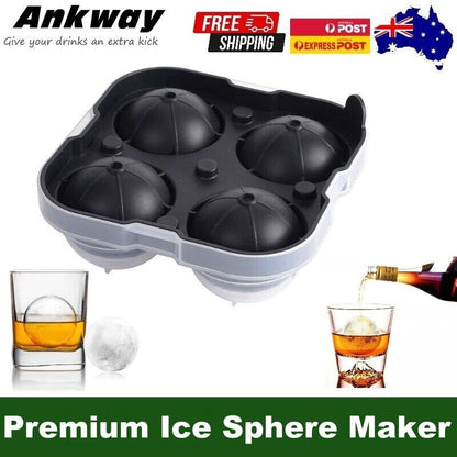 Ankway 4 Balls 65mm (2.5") Silicone Ice Cube Tray Sphere Ice Ball Maker Mold