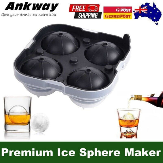 Ankway 4 Balls 65mm (2.5") Silicone Ice Cube Tray Sphere Ice Ball Maker Mold