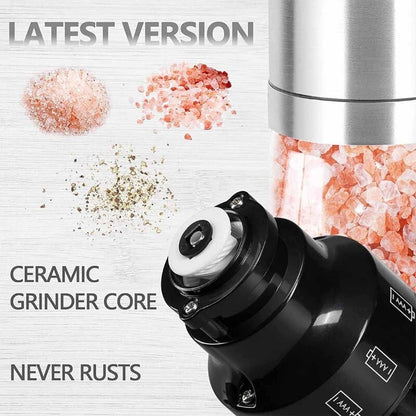 CARAHAN Salt / Pepper Gravity Activated Electric Grinder Set Adjustable & AUTO