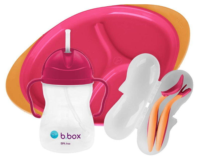 b.box Toddler Feeding Set Divided Plate, Sippy Cup, Cutlery Set - Self Training