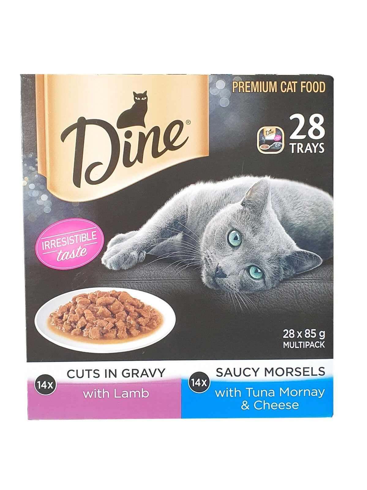 28x85g Dine Premium Wet Cat Food Tuna Mornay & Cheese Gravy Lamb Australia Made