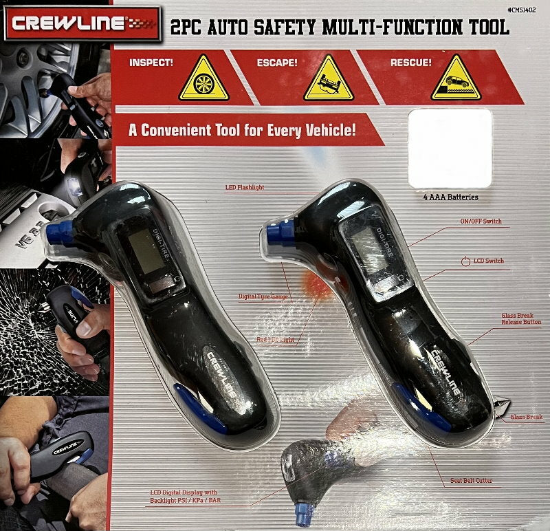 CrewLine 5-in-1 Digital Auto Safety Multi Purpose Tool Tyre Pressure Gauge