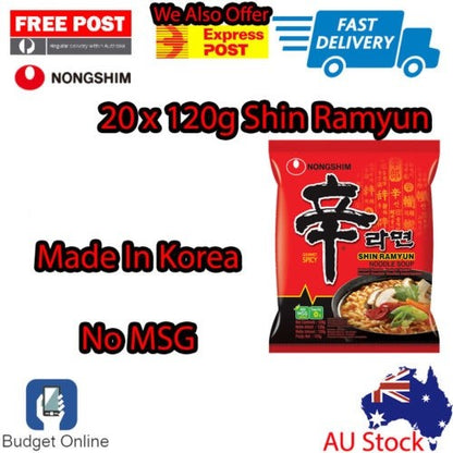 Nongshim Shin Ramyun Instant Noodle Soup Gourmet Spicy Noodle Box Bulk 20 x120g