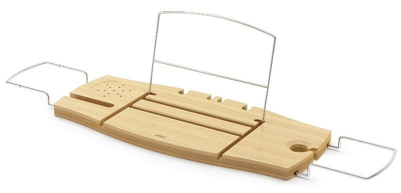 Umbra Aquala Bamboo Extendable Bath Tub Caddy Wine Glass Ipad Book Holder