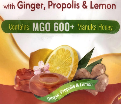 Manuka Honey Lozenges Ginger Propolis Lemon Cough Drop Australian Made MGO 600+