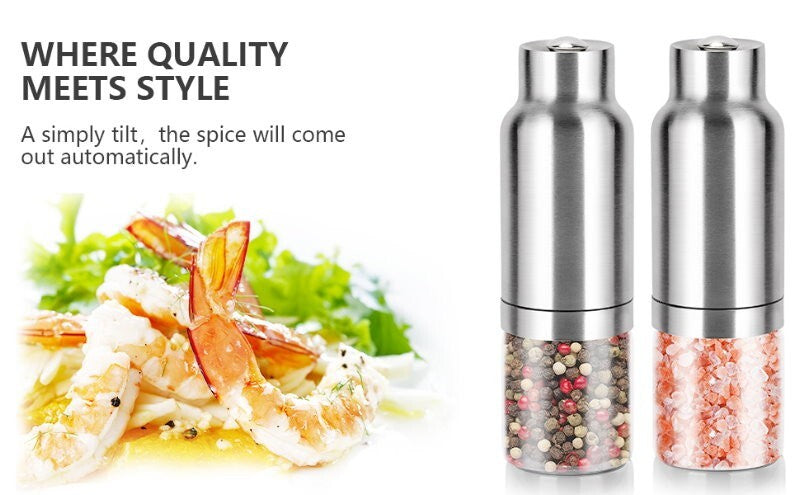 CARAHAN Salt / Pepper Gravity Activated Electric Grinder Set Adjustable & AUTO