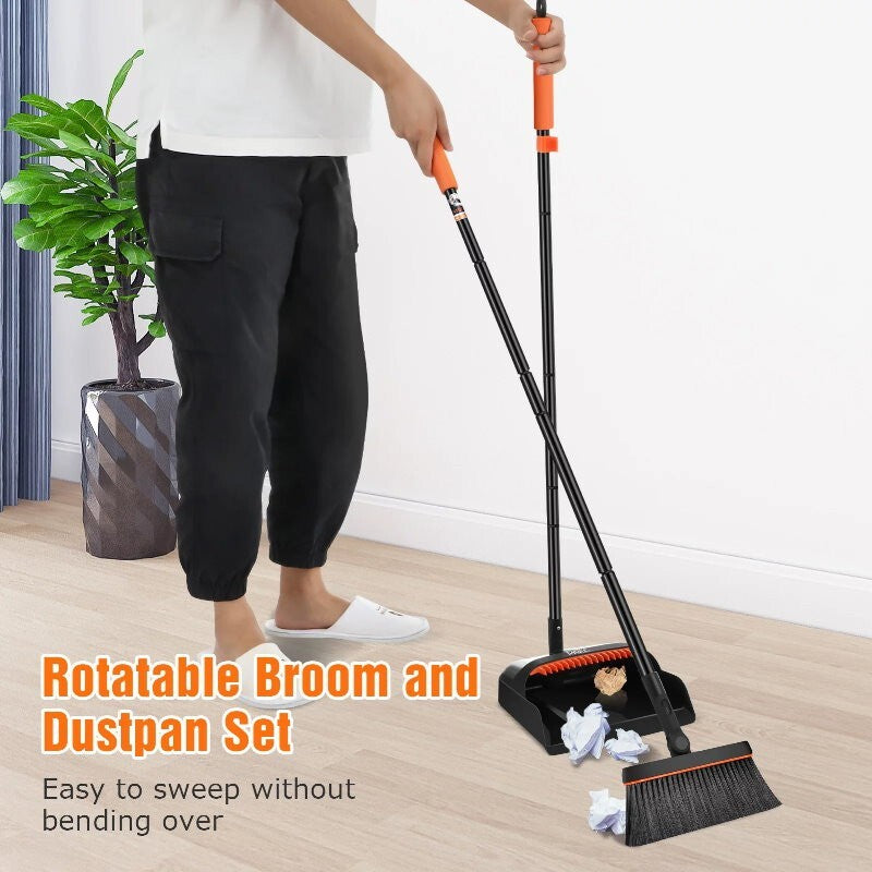 Carrara Home 46.5" 180° Rotatable Broom and Dustpan Set with Self-Cleaning Teeth