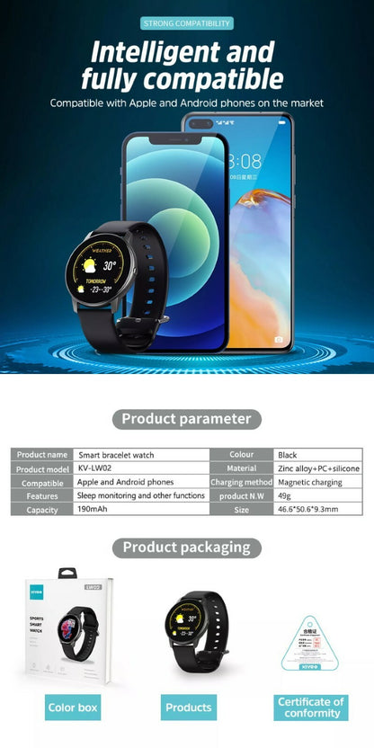 Kivee LW02 Touch Screen Waterproof Fitness Tracker Smart Watch for iOS & Android