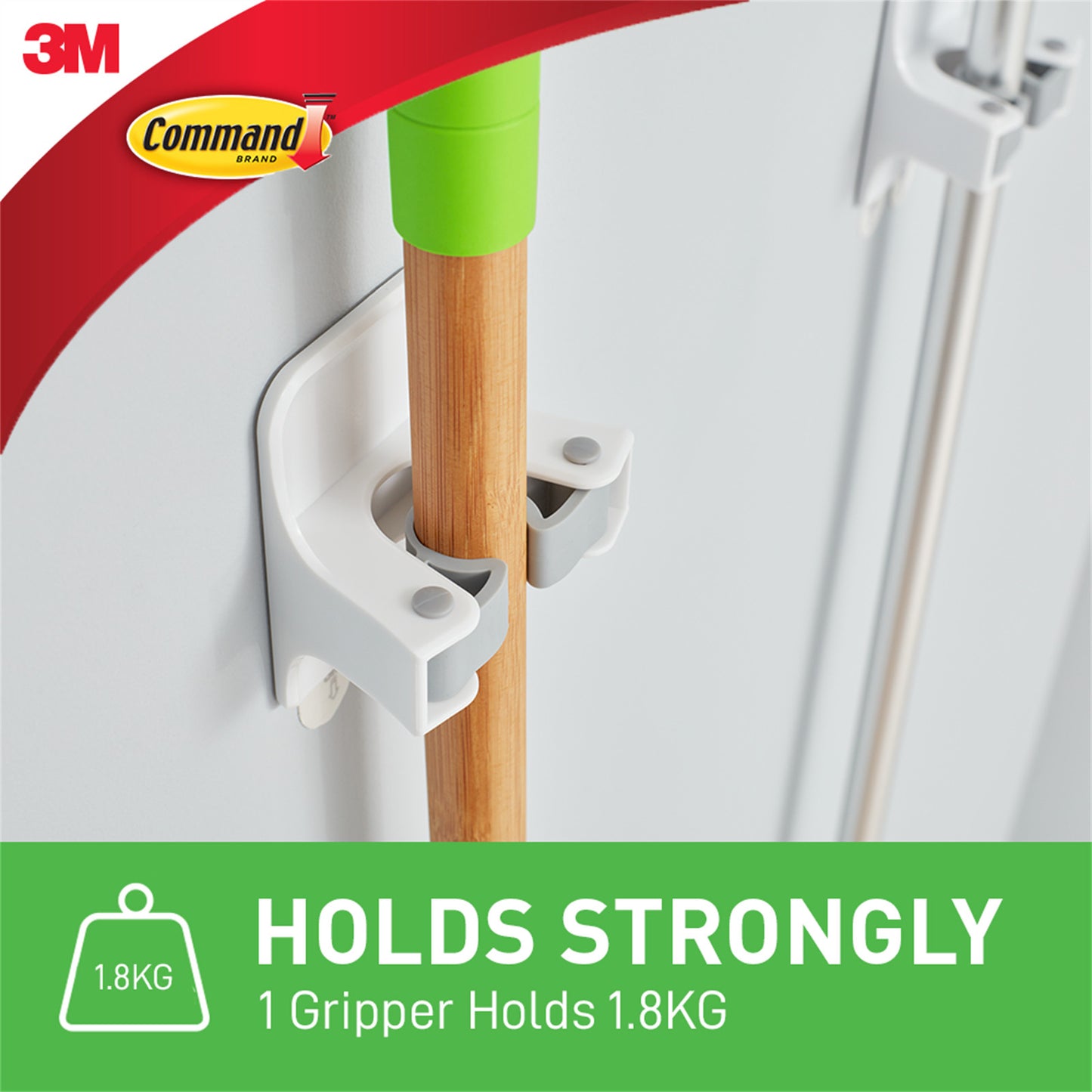 2 x 3M Command White Adhesive Broom Stick Gripper Holder Storage Holds 1.8Kg