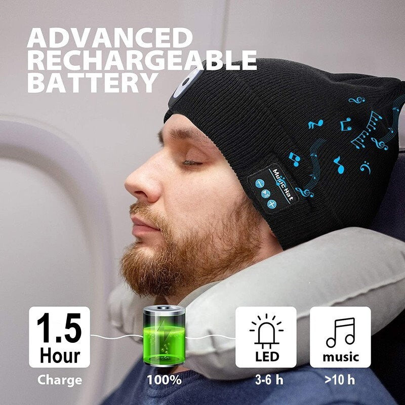 ZONSUSE 2-in-1 Winter Unisex Bluetooth Music Beanie Knitted Hat 6 LED Headlight