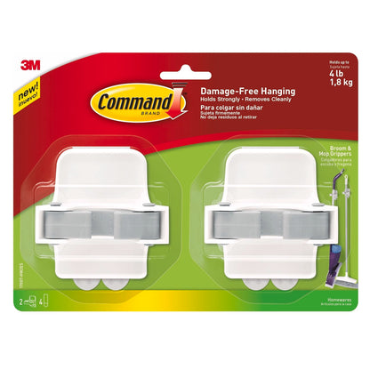 2 x 3M Command White Adhesive Broom Stick Gripper Holder Storage Holds 1.8Kg
