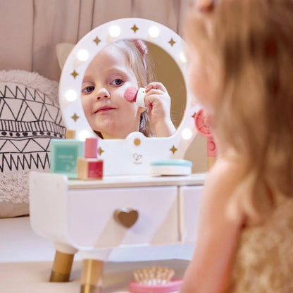 Hape 18 Pieces Kids' Sparkling Vanity Set Stylish Dressing Table Pretend Play