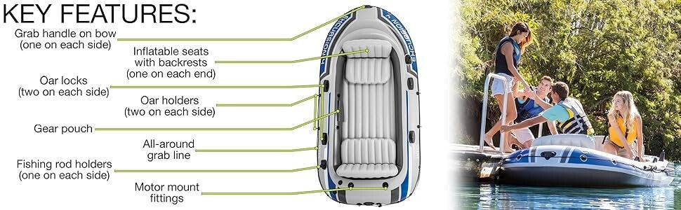 Intex 68324NP Excursion 4 Person Inflatable Rafting & Fishing Boat Set w/ 2 Oars