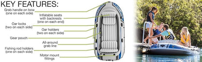 Intex 68324NP Excursion 4 Person Inflatable Rafting & Fishing Boat Set w/ 2 Oars