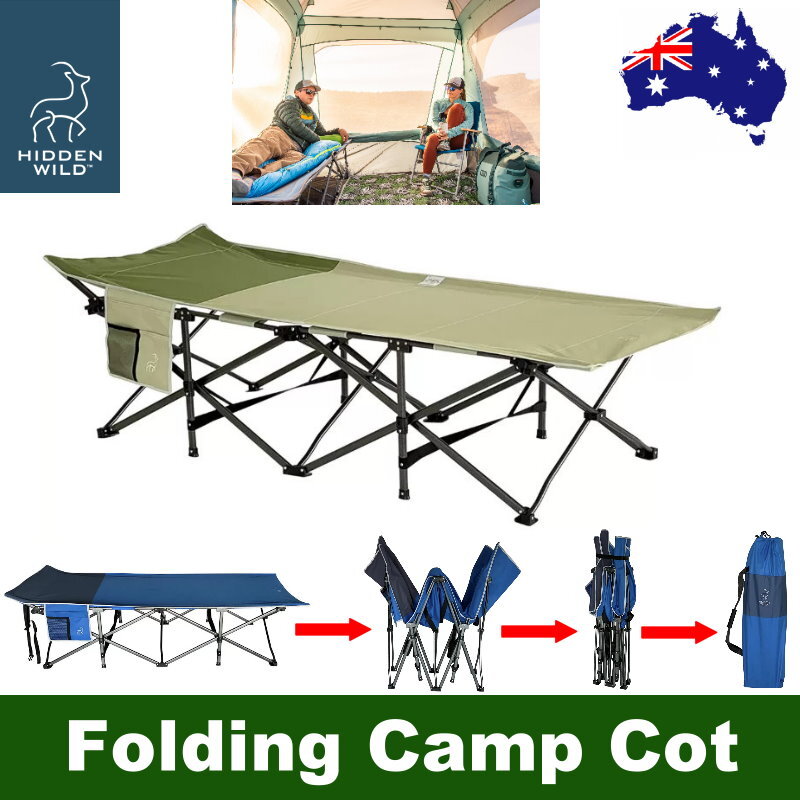 Hidden Wild XL Portable Folding Camp Cot with Carry Bag - 159kg, 200x80x47 cm
