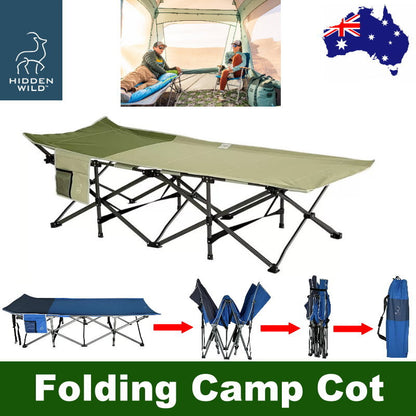 Hidden Wild XL Portable Folding Camp Cot with Carry Bag - 159kg, 200x80x47 cm
