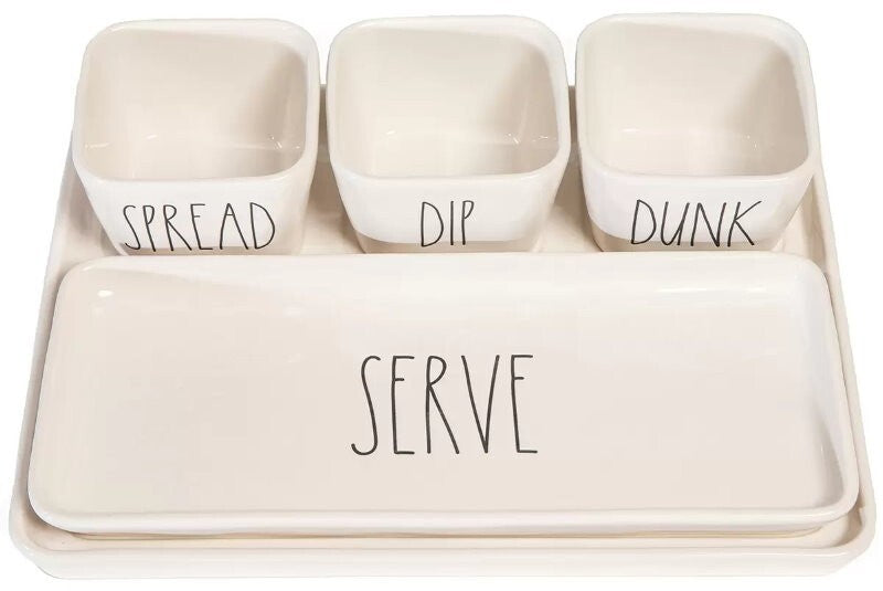 Rae Dunn By Magenta 5 Piece Stoneware SPREAD DIP DUNK SERVE Serving Platter Set