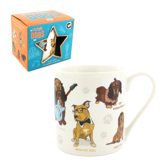 Celebri Dogs Ceramic Coffee Mug Brad Pit Bull Will Sniff Collie Parton 350mL