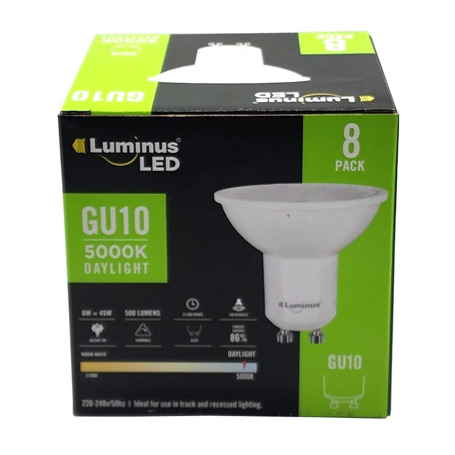 Luminus LED GU10 6w Recessed Downlight 500 Lumens Dimmable 5000k Daylight 8 Pack