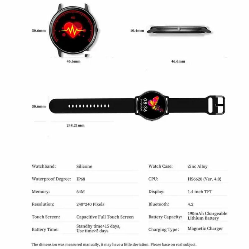 Kivee LW02 Touch Screen Waterproof Fitness Tracker Smart Watch for iOS & Android
