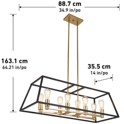 Artika Carter Long 8 Light Chandelier Matte Black, Adjustable Height