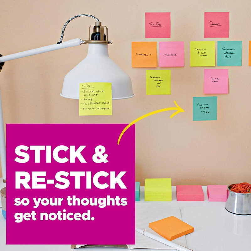 Post-It 3M Self-Stick Notes 3" x 3" Large 24 Pads (2400 Count) Assorted Colours