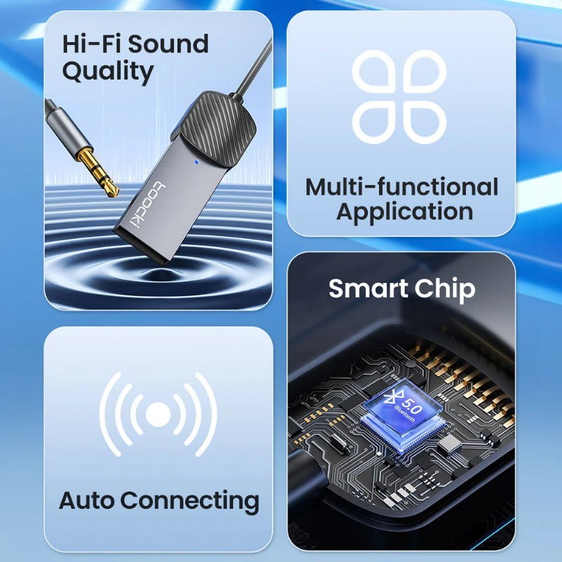 TOOCKI 3.5mm AUX USB Car Bluetooth Receiver Adapter Music For Car, Hands Free
