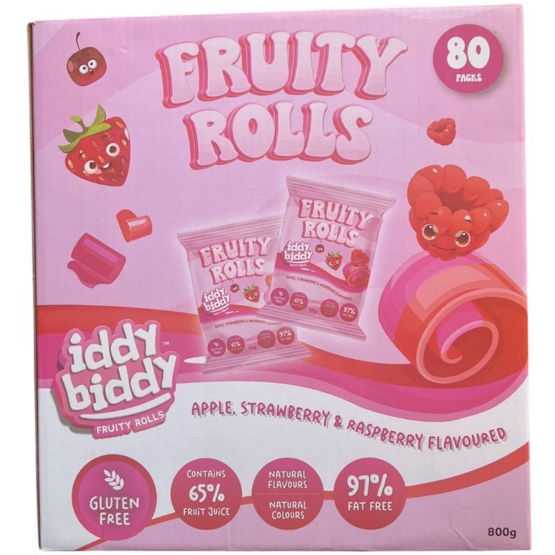 Iddy Biddy 80-Pack Apple Strawberry/Raspberry Flavour Fruity Rolls 800g -Express