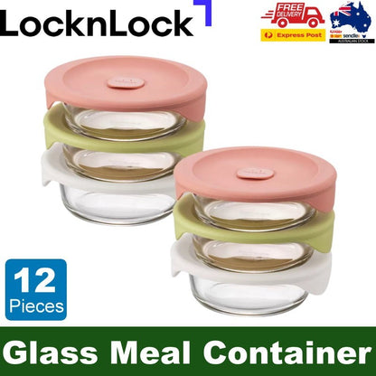 LocknLock 12 Piece Glass Fresh Easy Meal Container Set 355ml BPA Free, Microwave