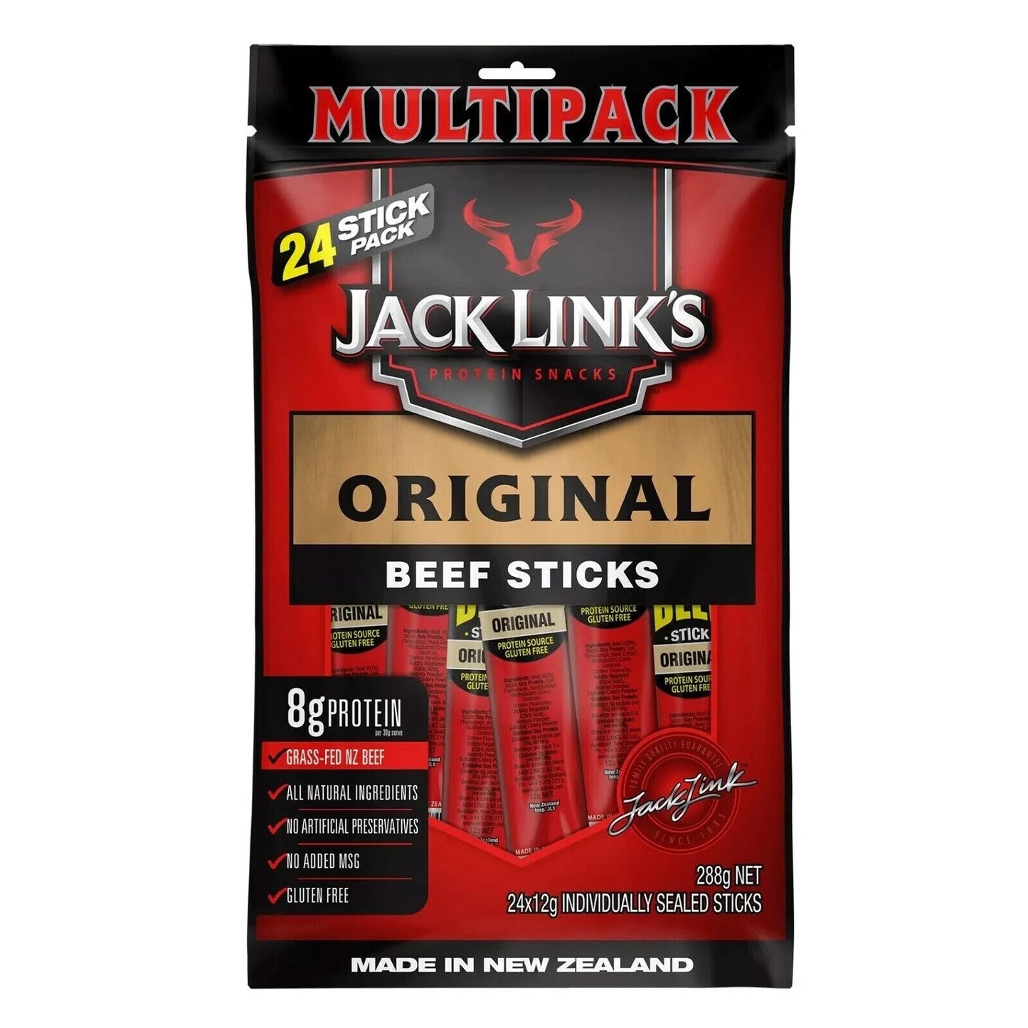 2 x Jack Link's Original Beef Jerky Sticks 288g High Protein Smoked Meat Snack