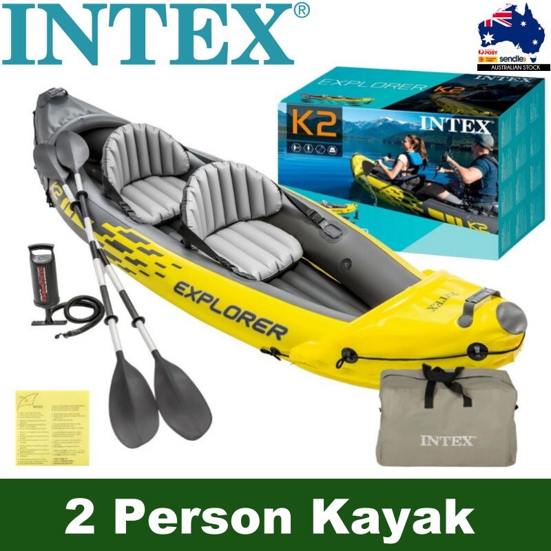Intex 2-Person Explorer K2 Inflatable Kayak with Bag Canoe River Lake Boat 180kg