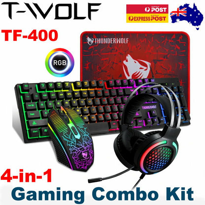 T-Wolf TF-400 4-in-1 Gaming Kit LED Backlit Gaming Keyboard Headset Mouse Pad