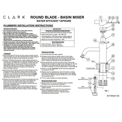 Clark CL10007.B5ACTO Round Blade Basin Mixer Matte Black WELS 5 Star 6L/min