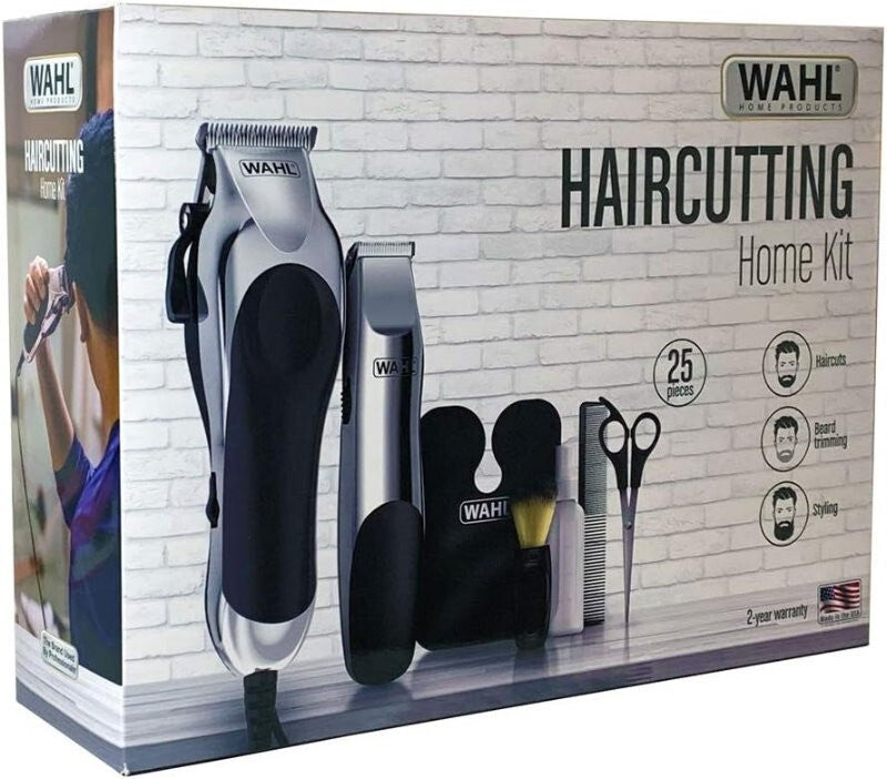 WAHL 25 Pieces Deluxe Chrome Haircutting Home Kit Complete Hair & Trimming Kit