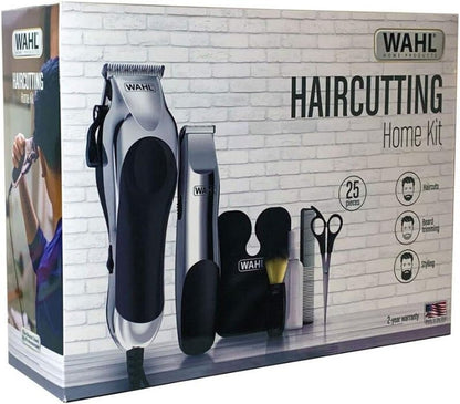 WAHL 25 Pieces Deluxe Chrome Haircutting Home Kit Complete Hair & Trimming Kit