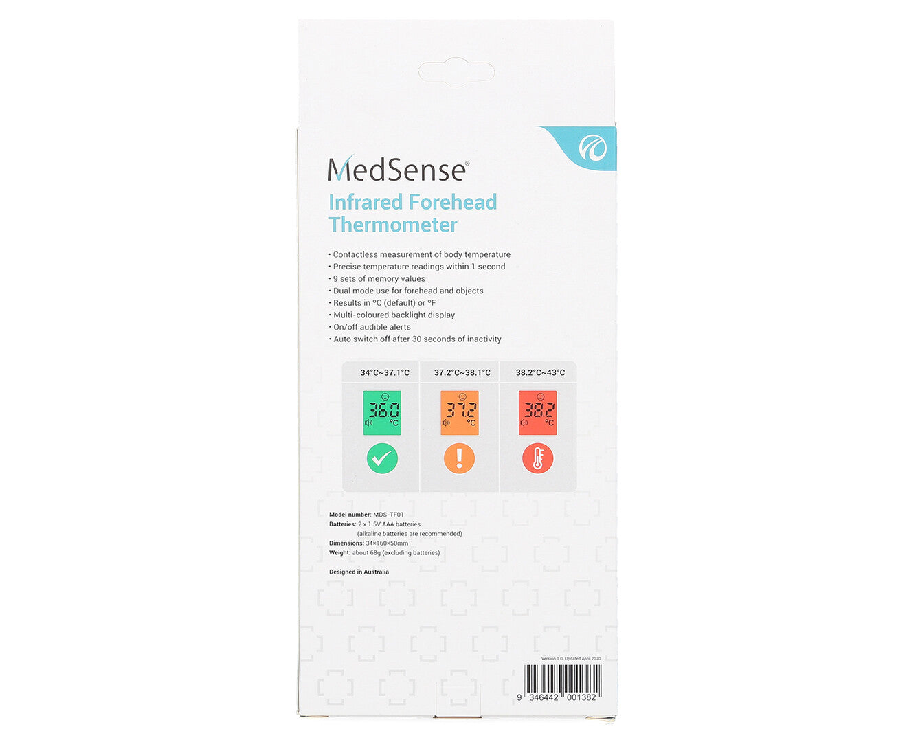 MedSense Contactless Thermometer Infrared Medical Forehead Temperature Check Up