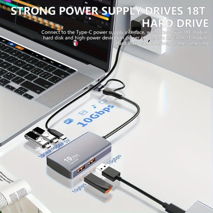 Universal 5-in-2 USB 3.2 Gen2 10Gbps Hub Splitter with 4x USB 3.2 + 1x USB C