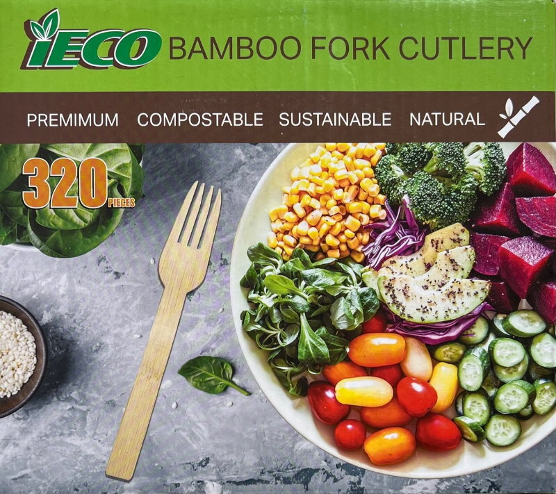 iECO 320pcs Disposable 100% Bamboo Utensils Set - Fork or Spoon Cutlery Set