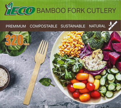 iECO 320pcs Disposable 100% Bamboo Utensils Set - Fork or Spoon Cutlery Set