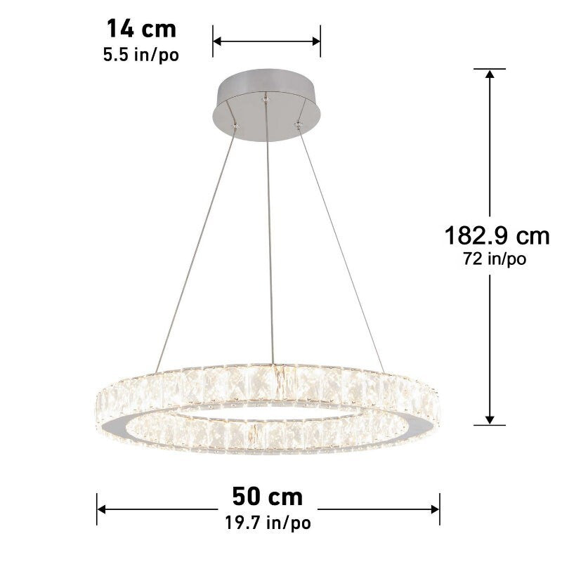 Artika Glass Crystal Halo LED Integrated Pendant Fixture Ring Light