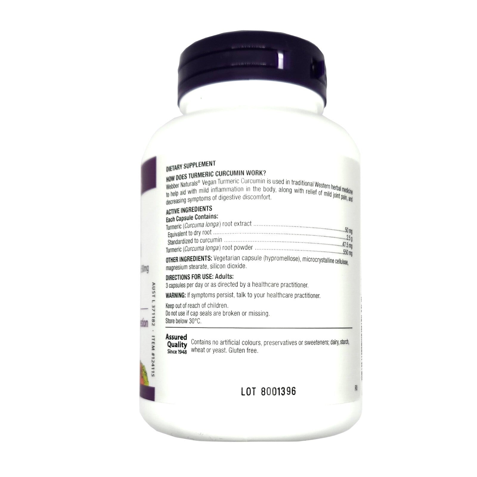 Webber Naturals Turmeric Curcumin 3050mg Supports Joints & Digestion 120caps