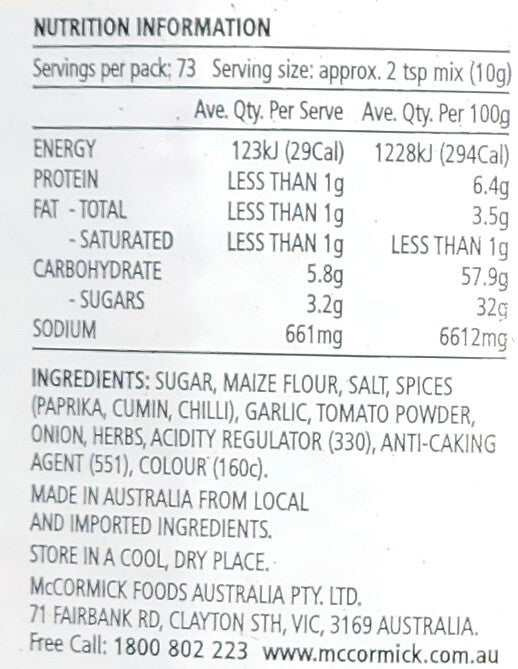 McCormick Taco Original Seasoning Mix No MSG Artifical Flavours 730g