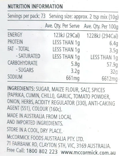 McCormick Taco Original Seasoning Mix No MSG Artifical Flavours 730g