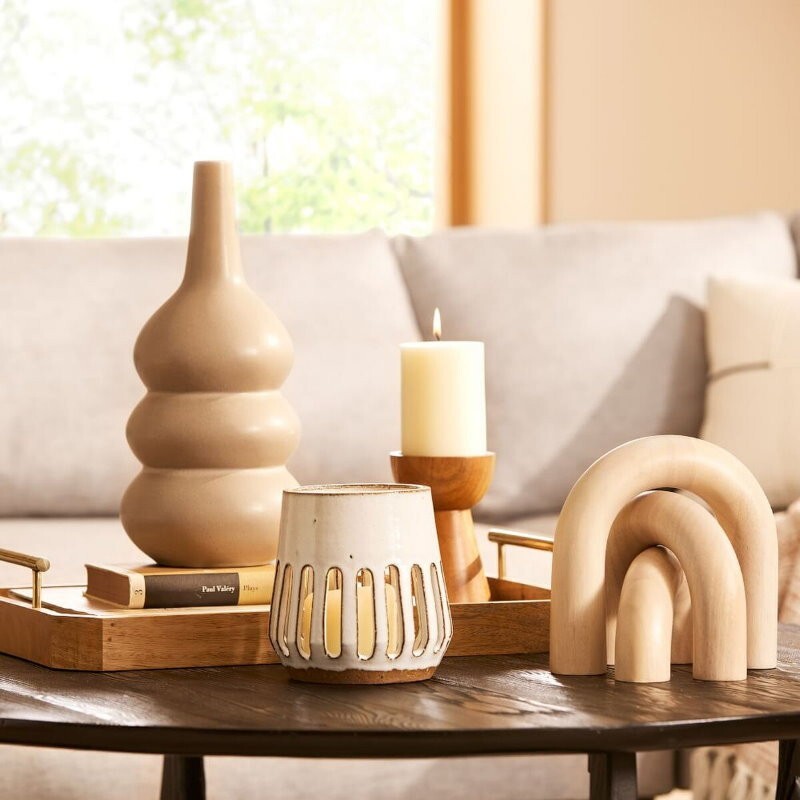 BIRDROCK HOME 3pc Flare Candleholders Gift Set Farmhouse Wooden Candle Holders